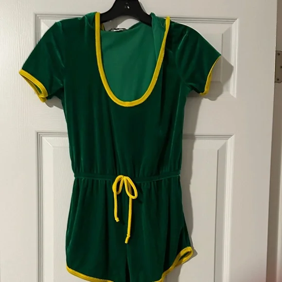 Dolls Kill Green Velvet Romper with Yellow Trim - Picture 1 of 2